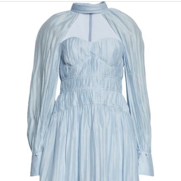 Jonathan Simkhai Jayana Cape Long Sleeve Organdy Ice Blue Dress Size 8 NWT $745 - Picture 3 of 13